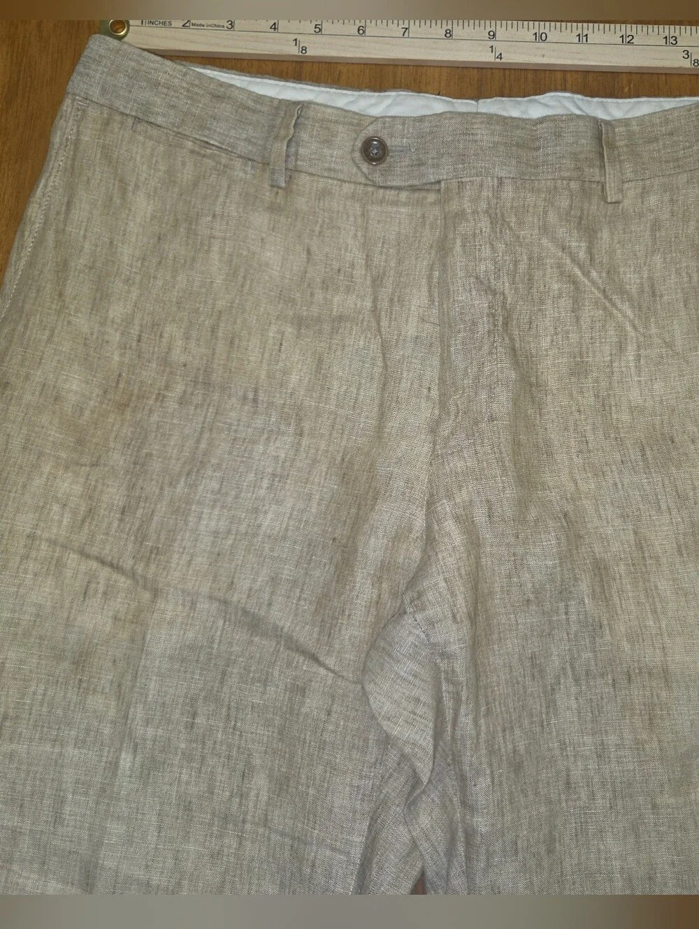 IKE Behar Beige Linen Men’s Pants With Cuff 100% Linen Slub Vintage 36x32